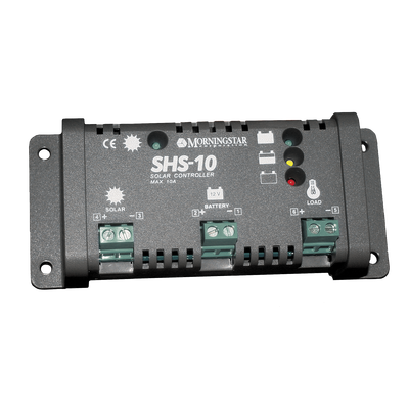 MORNINGSTAR SHS-10 Controlador de Carga Solar PWM 10 A / 12 VCC / Desconexión Automática / IP22 / Protección Integral / Bajo Consumo 8 mA