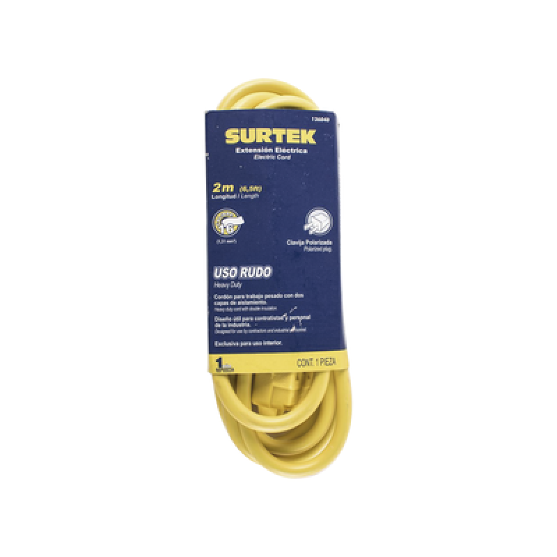 Extensión Eléctrica de Uso Rudo 2 metros / 127 V CA 10 A Máximo / Color Amarillo.