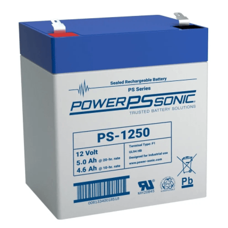 POWER SONIC PS-1250-F2 Batería 12V, 5.0AH, Para Respaldo, Tecnologías AGM/VRLA, 5 Años Vida Útil, Terminales F2, Reconocida UL