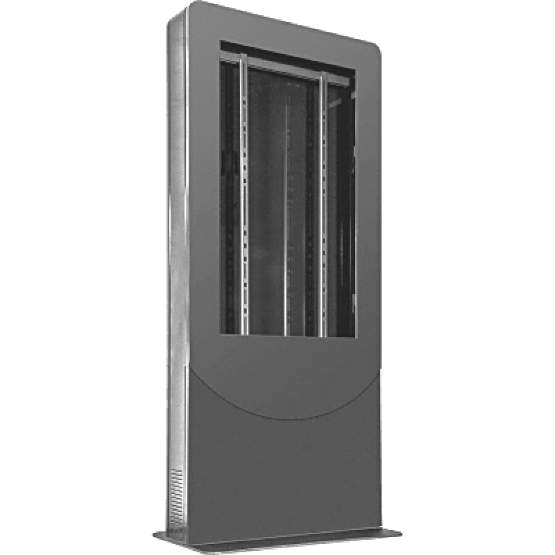 Kiosko tipo Vertical color negro para Pantallas 55" / Construcción Totalmente en Acero / Base Plana / 6 Tomas Eléctricas con Supresor de Picos / Ventilación Termostática / Capacidad de Carga 125-150 lb (56-68 kg)
