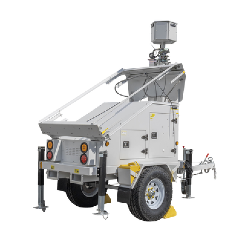 PRECISION PST-VTS-3P Traila / Remolque con Mástil Retráctil de 7.5 m. para Videovigilancia o Iluminación, con Bases para Instalar Paneles Solares y Ba