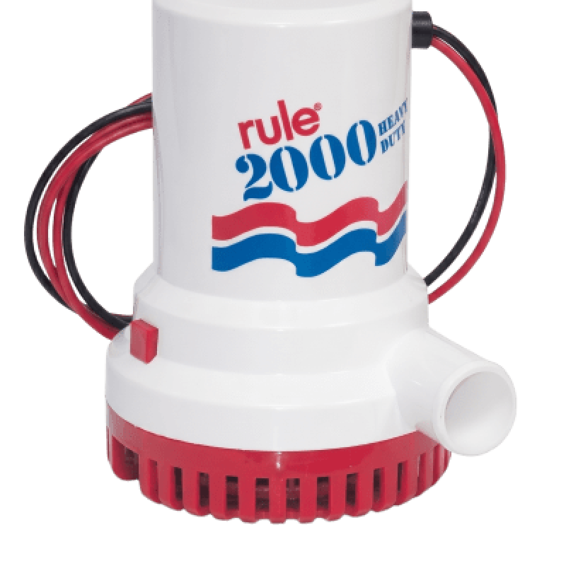 Bomba de Achique Sumergible / 2,000 GPH / 12V CD / Motor de Alta Eficiencia / Ejes de Acero Inoxidable / Protección Térmica TCO / Certificación CE e ISO 8849
