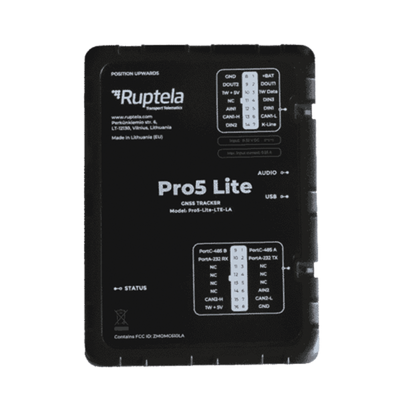 RUPTELA PRO5LITE Tracker GPS Pro5 Lite / LTE CAT1 bis (4G), GSM (2G) / Lectura de Datos CAN / Monitoreo de Audio, Temperatura y Combustible / Pequeño
