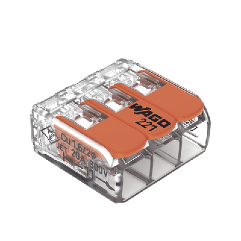 Borne de Conexión con Palancas / 3 Conductores / 4 mm² (12 AWG) / 450V 32A / T85 / Carcasa Transparente