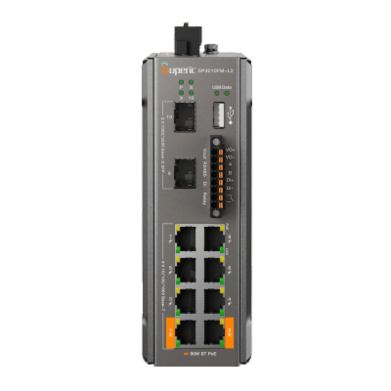 Switch de Red SP3010FM-L2 (V3) / 8 Puertos 10/100/1000Mbps PoE / 2 Puertos SFP 1000M/2.5Gbps / 240W PoE Budget / 26Gbps Capacidad de Conmutación / 19.3Mpps Tasa de Reenvío / DIN-Rail, Pared, Escritorio / -40℃~75℃ / CE, FCC, RoHS, UKCA, RCM
