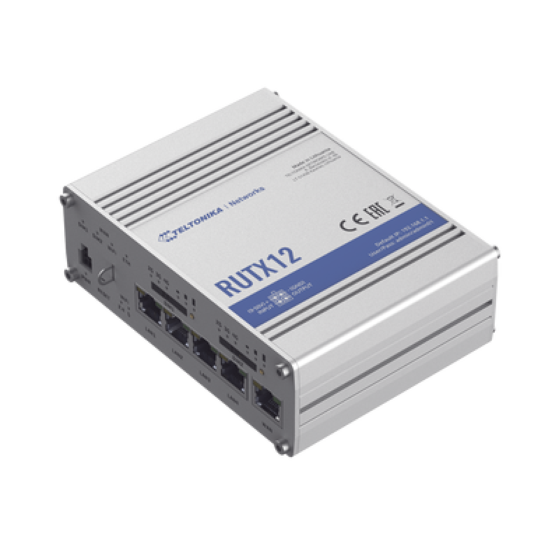 TELTONIKA RUTX12 Router Industrial Dual LTE Cat 6 / 600 Mbps / 5 Puertos Gigabit / WiFi 5 / Doble SIM / GNSS / PoE / -40°C a 75°C