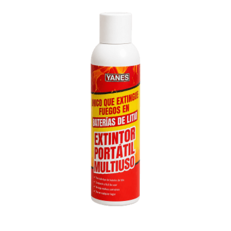 Extintor Portátil en Aerosol / Agente Encapsulador Micelar / 250 ml / NFPA 18A / Fuegos Clase A, K y Li / Baterías de Ion-Litio / Biodegradable / 35 seg de Descarga.