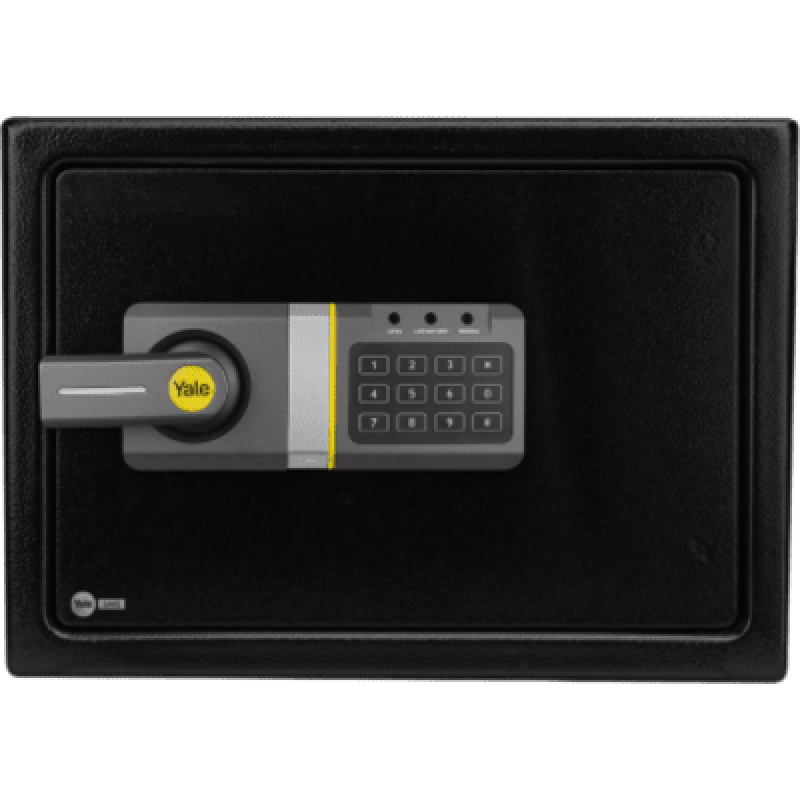 Caja Fuerte Residencial Electrónica / Apertura por Código y Llave / Medium / 350 x 250 x 250 mm (13.8 x 9.8 x 9.8 in) / Acero Reforzado / 2 Bulones / Alimentación 6 Vcc / Bloqueo por Intento Fallido